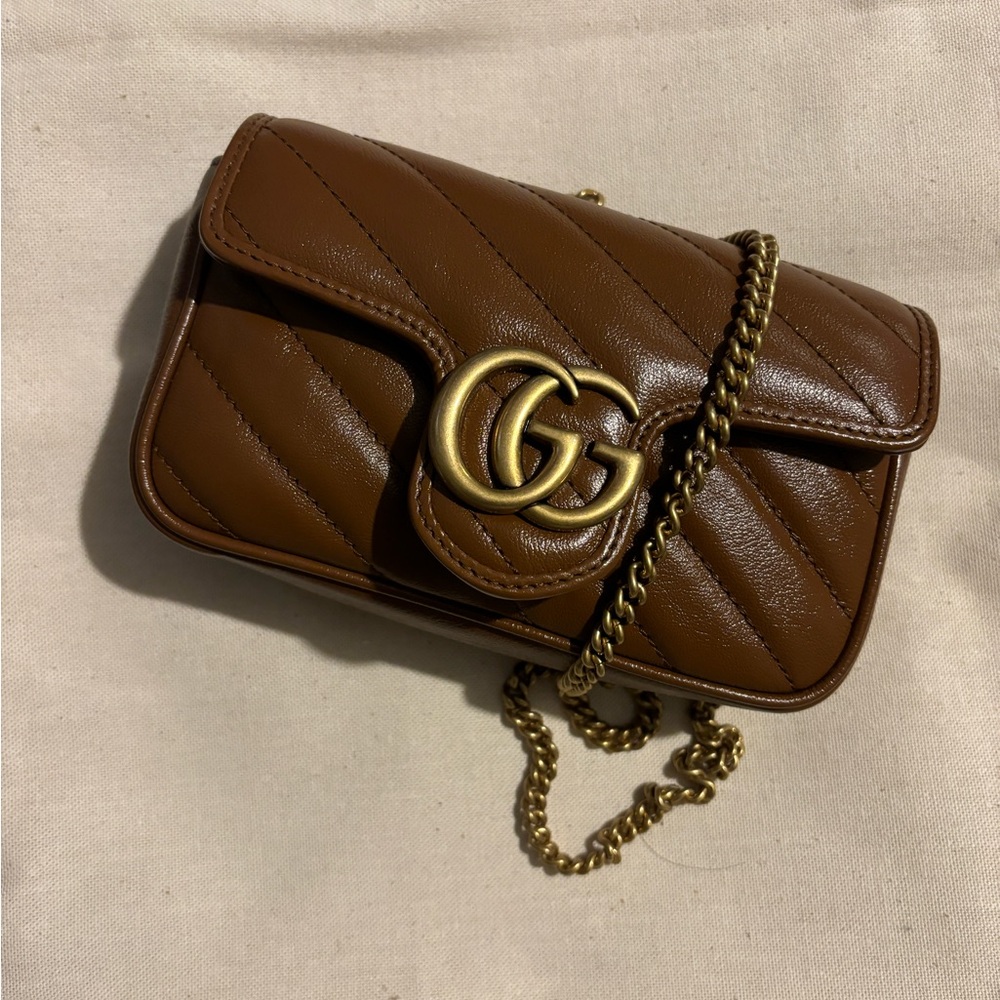 GUCCI Calfskin Matelasse Brown Bag